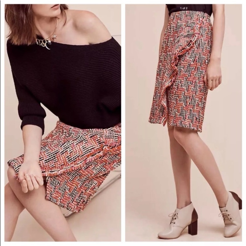 New Eva Franco Tweed Fringe skirt sz 10